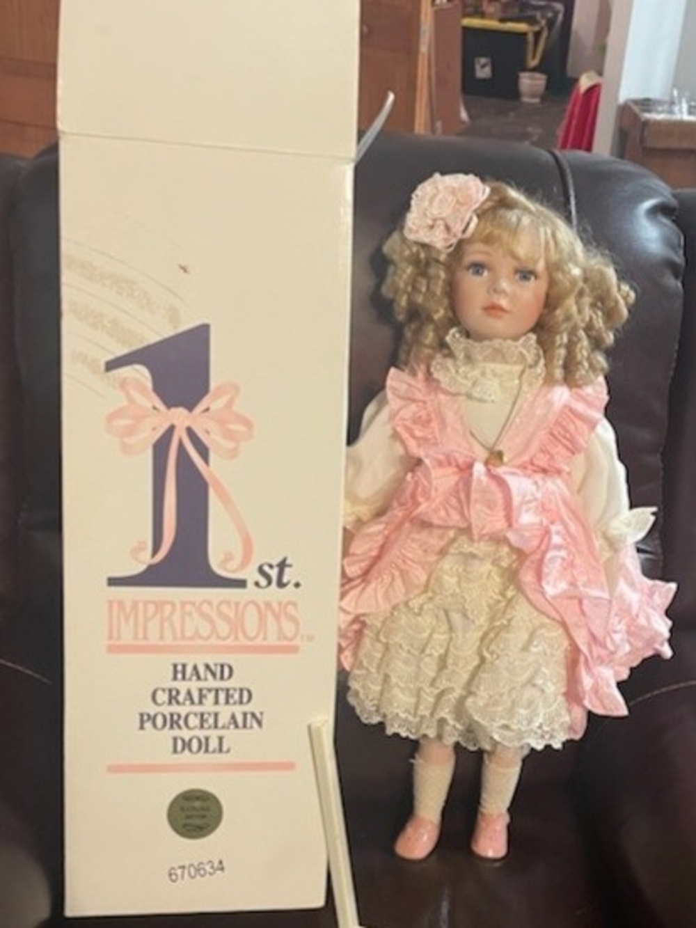 1st Impressions Katrina Pink & Cream Porcelain Collectible Doll with Lace Outfit